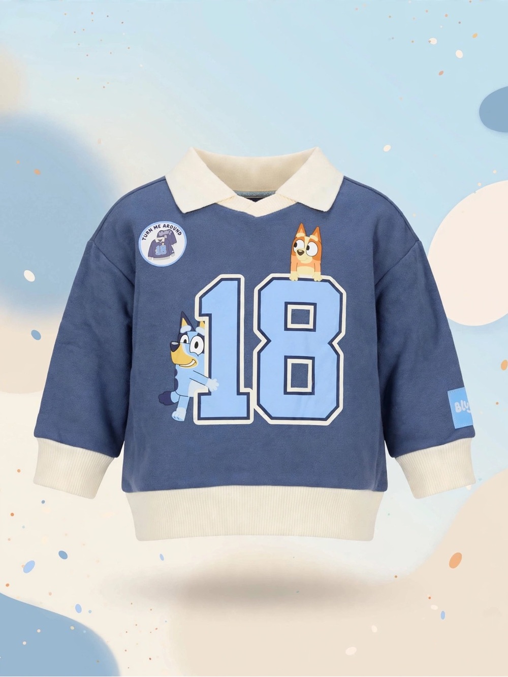 Blue Kids Rugby-Style Sweatshirt with Character Number Graphic
